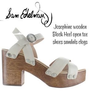 NWB Sam Edelman Womens White Wooden HIGH PLATFORM Ankle Strap Heels Size…